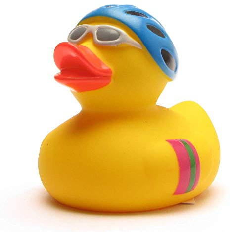 Duckshop I Badeente I Quietscheente I Ente Biker I L: 7,5 cm I inkl. Badeenten-Schlüsselanhänger im Set