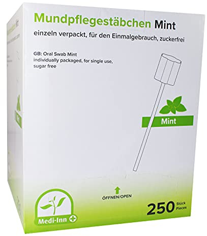 Medi-Inn Mundpflegestäbchen zuckerfrei zur Mundpflege (1 x 250 Stück, Geschmack Mint)