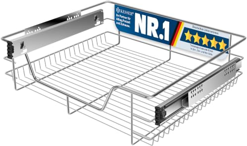 KESSER® Teleskopschublade 60cm Schrankbreite verchromt aus Edelstahl Schubladeneinsatz für Küchenschrank Korbauszug Schrankauszug, Silber