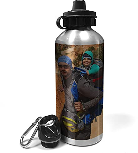 LolaPix Bouteille personnalisée. Bouteille en aluminium inoxydable avec photo. Bouteille d'eau. Bouteille d'eau. Bouteille d'eau. Sans BPA. 600ml. DOUBLE BOUCHON ARGENT.