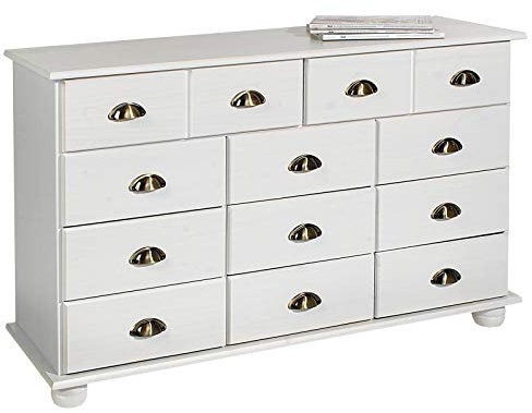 IDIMEX Schubladenschrank Sideboard Colmar, Schubladenkommode Anrichte mit 11 Schubladen, Kiefer massiv, weiß lackiert