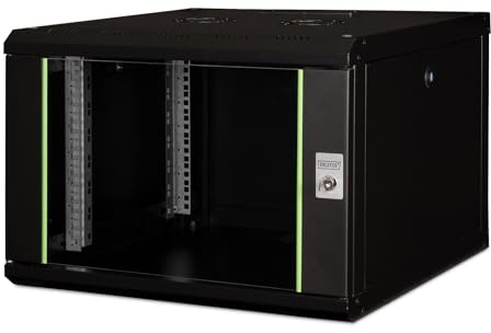 DIGITUS Armario de Red, Rack de 19 Pulgadas, 7U, Montaje en la Pared, Profundidad 600 mm, Capacidad de Carga 100 kg, Serie Unique, Negro