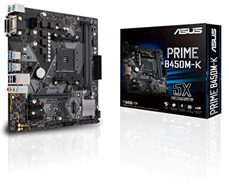 ASUS Prime B450M-K Mainboard Sockel AM4 (mATX, AMD AM4, DDR4-Speicher, Natives M.2, USB 3.1 Gen 2)