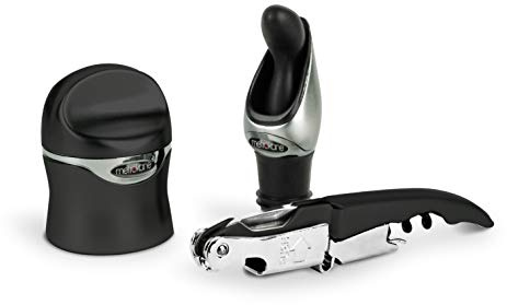 Rabbit Zippity - Kit d'Accessoires pour Vin avec Tire-Bouchon, Bouchon de Champagne et Bouchon / Verseur 2-en-1, Coffret Cadeau 3 Pièces, Noir