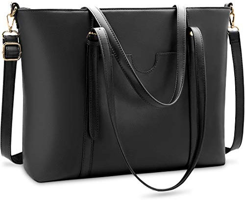 NUBILY Handtasche Shopper Damen Groß 15.6 Zoll PU Leder Shopper Schwarz Laptop Umhängetasche Gross Business Aktentasche Frauen Retro Schule Taschen