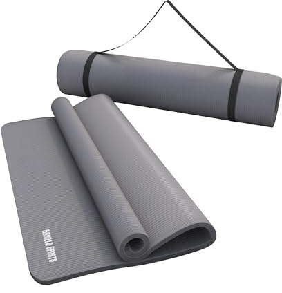 GORILLA SPORTS® Yogamatte 190 x 60/100 x 1,5 cm mit Tragegurt, rutschfest | Rutschfeste, phthalatfreie und wasserabweisende Fitnessmatte, leicht aufrollbar für Yoga, Pilates, Gymnastik und Training