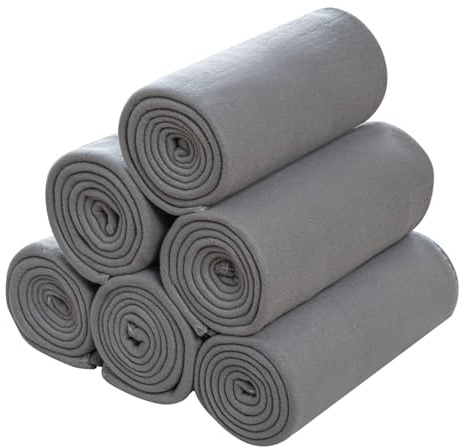 CAI TENG Fleece Throw Blankets Lightweight Warm for Soft Cozy Pet-Friendly Bulk Fleece Blanket Solid for Home, Bed, Sofa, Dorm, Office, Gifts, Outdoor (Grey, Pack of 6-50 x 60 inch)
