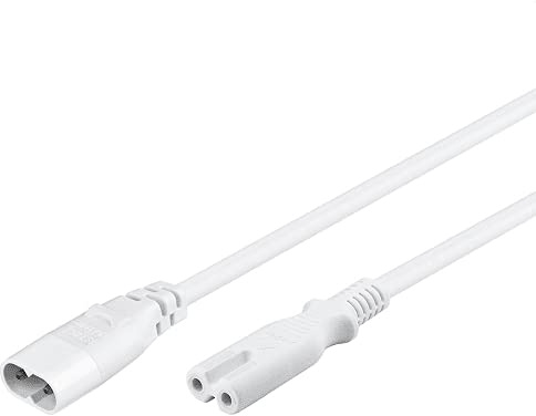CABLEPELADO Cavo di prolunga alimentazione | C7 a C8 | IEC 60320 | Sezione 0,75 mm² | 10 A 125 V | 2,5 A 250 V | H03VV-H2-F | TV, rasoio, radio | Bianco | 2 metri