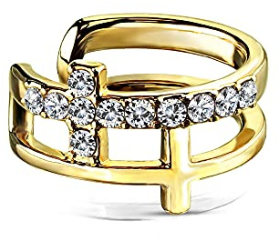 Treuheld® Ear Cuff Ohrklemme mit Kreuz und Kristallen | 3 Farben