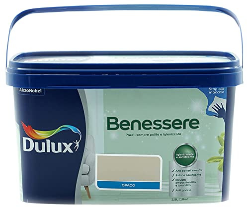 Dulux Benessere Pittura Colorata all'Acqua per Interni Superlavabile Anti Muffa Anti Batteri con Ioni D'Argento, 2.5 Litri, Sabbia, 2.5L