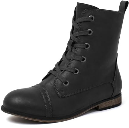 katliu Women's Combat Boots Lace up Military Ankle Boots Side Zipper Round Toe Booties Black 10