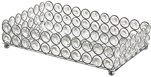 YRHH Rechteck Kristall Kosmetiktablett Schmuck Organizer Kosmetiktablett Spiegel Dekorative Tablett Silber Schmiedeeisen Tablett Ornamente 3 Größen-30x20x5cm