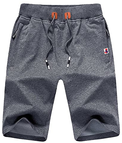 JustSun Sportshorts, korta byxor, herr, bomull med dragkedjefickor, Grå 05, L