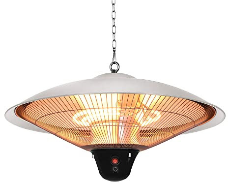 Vaunt Home Outdoor Efficient Electric Hanging Lantern Silver Patio Heater, 240v, Remote Controlled, 3 Heat Settings 900w 1200w 2000w, Immediate Heat, Splash Resistant, Silent Operation