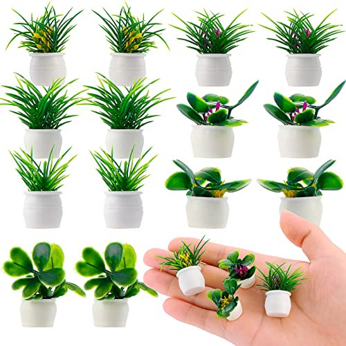 Cobee Ensemble de 14 Plantes Miniatures pour Maison de Poupée, Bonsaï 1:12, Mini Plantes en Pot, Modèle de Fleur, Ornement de Verdure pour Jardin Féérique, Accessoires de Décoration