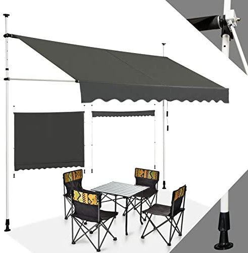 RELAX4LIFE Tenda da Sole per Esterno con Morsetto senza Forare, Telaio Telescopico, Telo Anti-UV, Altezza e Inclinazione Regolabile, Ideale per Balcone e Terrazzo (Grigio, 300x175cm)