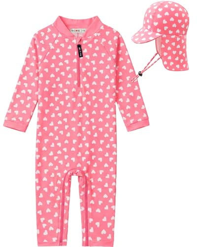 weVSwe Baby Mädchen Badeanzug UV-Schutz Einteiler mit Kleinkind Sonnenhut Flap Cap Rosa Herz 0-6 Monate