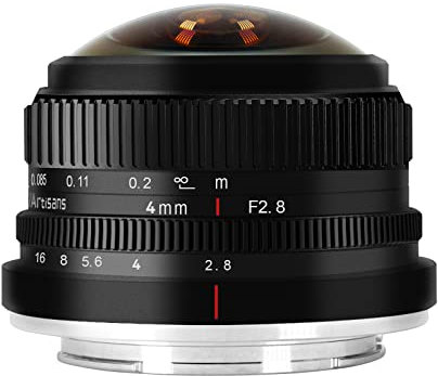 7Artisans 4mm F2.8 Fisheye Ultra Wide Angle Lens APS-C Handbuch Focus Prime Lens Kompatibel für Canon EOS-M Mount Spiegellose Kamera für Canon EOS-M1 EOS-M2 Eos-M3/M5/M6/M10/M50