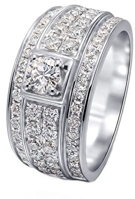 Homxi Ring Verlobung Herren,Ringe 585 Weißgold Rund mit 0.2ct Erstellter Diamant Ringe Verlobungsringe Silber Groß 49 (15.6)