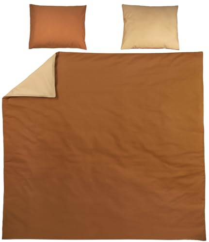 Meyco Home Basic Jersey Plain Bed Linen Double Bed (100% Cotton, Breathable Material, Easy Care, Practical Wrapping Strip, Dimensions: 240 x 200/220 cm), Camel/Warm Sand