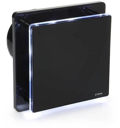 STERR Schwarzer Badlüfter 125 mm mit LED + TIMER - Badezimmerventilator - Glasfront - Modernes Aussehen - BFS125LT-B - 20 W