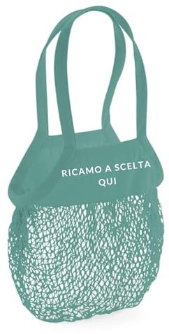 MAYRA Borsa Sacca a Rete Multiuso per Spesa per Mare Porta Giochi Giocattoli in Cotone Organico Bambini Personalizzabile con Nome Ricamo (Verde)