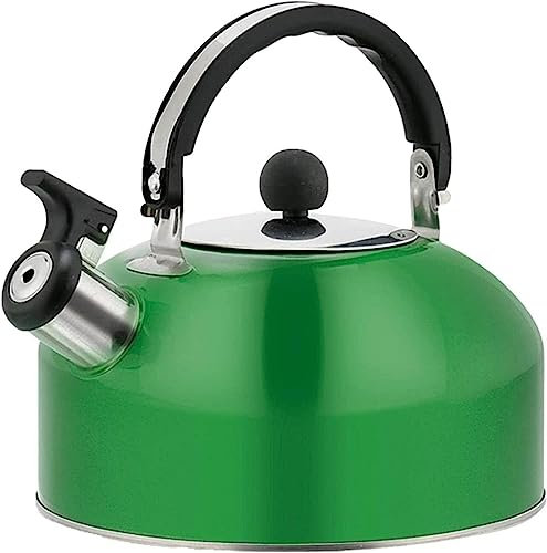 AMYSTY Pfeifkessel Wasserkessel Teekessel 3L Edelstahl-Pfeifkessel Mit Hitzebeständigem Griff, Herd-Top-Teekanne Für Induktionsherde Flötenkessel Pfeifenkessel (Color : Grün, Size : 3L)