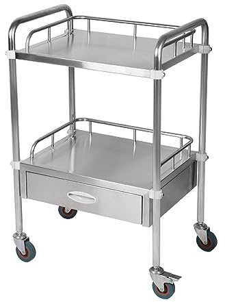 Chariot De Laboratoire INOX, Service Table Roulante Desserte 2 Plateaux 1 Tiroir Chariot Chariot Médical avec Tiroir pour Dentaire Salon De Beauté Centre De Recherche Hôpitaux (Size : 60 * 40 * 86CM)