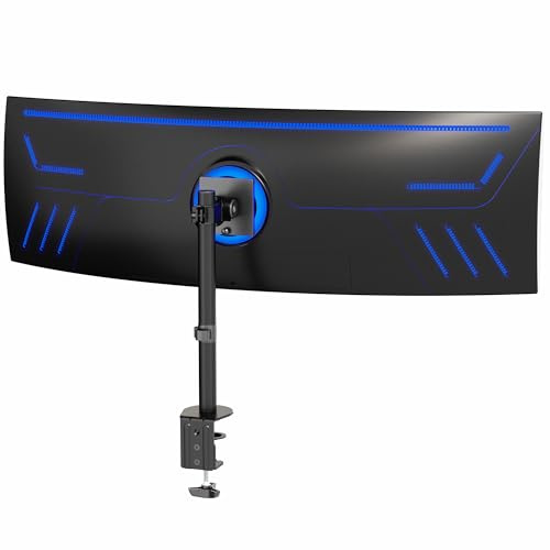 VIVO Clamp-on Single Ultra Wide Monitor Desk Mount, Low Profile Heavy Duty Adjustable Stand for 1 Ultrawide Screen up to 49 inches, 20kg Capacity, Black, STAND-V100C