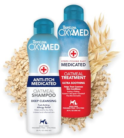 TropiClean Oxymed Medicated Cat & Dog Shampoo and Conditioner Set for Itchy Skin, Skin Soothing Oatmeal Shampoo & Conditioner for Dogs & Cats | Set of 2