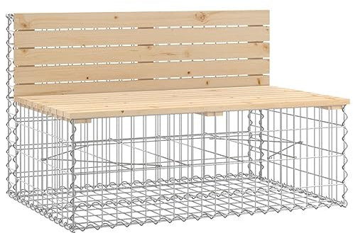 vidaXL Solid Wood Garden Bench with Gabion Base Design - Compact Outdoor Seating Furniture for Patio, Backyard, Garden - Brown