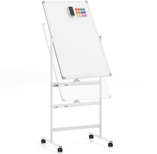 LIFEZEAL Mobiles Whiteboard, Doppelseitige Magnettafel mit Ständer, Magnetische Tafel höhenverstellbar & 360° drehbar, Magnetwand mit Stiftablage, magnetische Weißtafel (Schwarz, 60×90×151-178 cm)