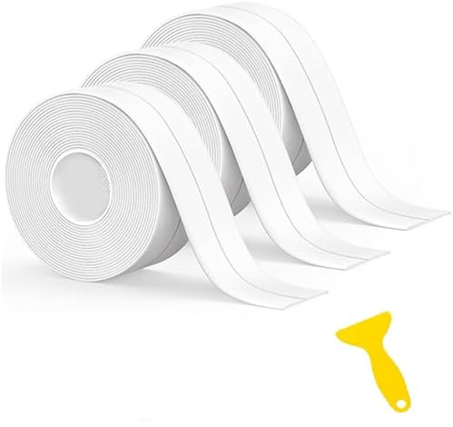 Simple Seal Bath Sealant Strip, 2 Rolls Self Adhesive Caulk Strip Sealant Tape Waterproof Anti-Mould Sealing Tape for Kitchen, Sink,Bathroom, Bathtub, Toilet, Wall Floor (3 Rolls 1.49in*30ft)