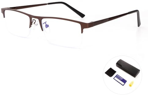 OKH Blaulicht Blockierende Metall Lesebrille Blaulichtfilter für Herren, Anti Computer Blendung, Überanstrengung der Augen, Federscharnier Lesebrillen mit Etui (Braun, 2,0)