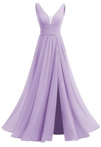 WYX545 - Vestido de dama de honor con hombros descubiertos, acampanado, formal, para mujer, con abertura, Lila, 44