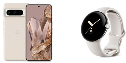 Google Pixel 8 Pro – Unlocked Android Smartphone with telephoto lens, 24-hour battery and Super Actua display – Porcelain, 256GB Smartwatch, Silver with Chalk Strap