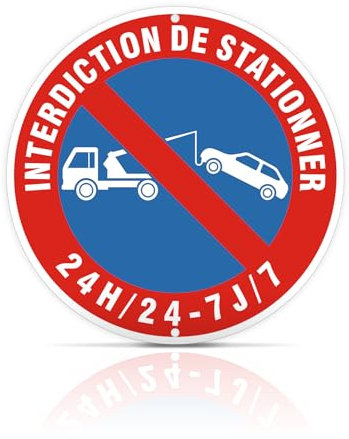 Panneau Interdiction De Stationner Aluminium 30 X 30cm, 24h/24 7J/7 Enseigne MéTallique RéFléChissante Imperméable Rond