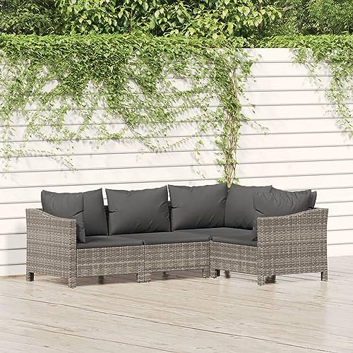 Buzaza 4-TLG. Garten-Lounge-Set mit Kissen LoungemöBel Balkon GartenmöBel Set Garden Furniture Sets MöBelsets Grau Poly Rattan - 3187272