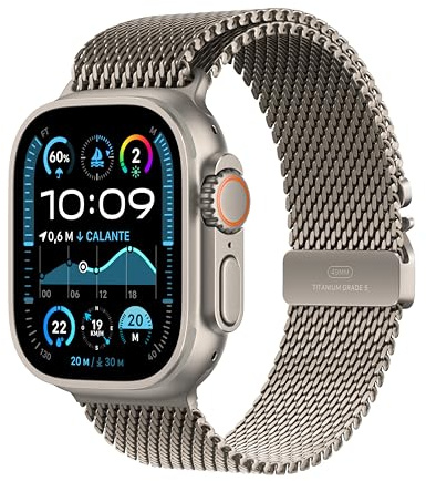 Apple Watch Ultra 2 GPS + Cellular 49 mm Sportwatch con robusta cassa in titanio Naturale e Loop in maglia milanese Naturale - Large. Fitness tracker, GPS di precisione, luminoso display Retina