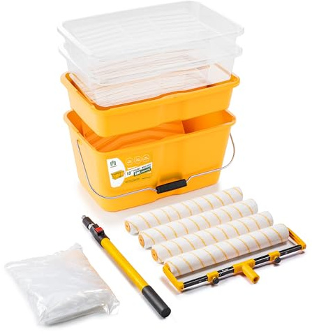 VOOMEY Kit de Rodillo de Pintura de 13 Piezas de 45.7 cm, Cubo de Pintura de 45.7 cm y Bandeja de Pintura, Marco de Rodillo de Pintura Grande con Pértiga de Extensión de 1 m, Forro de Bandeja de