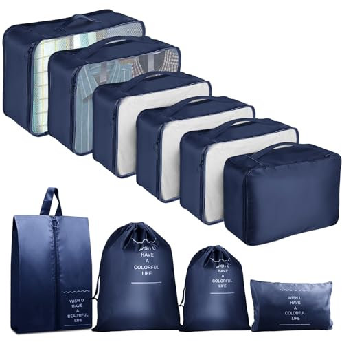 10 Stück Koffer Organizer Set, Packing Cubes for Suitcase Travel Accessories Kofferorganizer Set Kleidertaschen Packwürfel Kosmetik Travel Organizer Packtaschen für Koffer