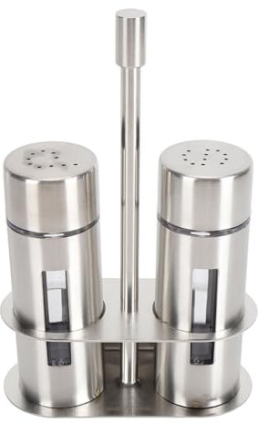 2PCS Stainless Steel Spice Dispenser Salt Pepper Shaker Vinegar Bottle Cruet Removable with Base Stand for Kitchen Countertop (S)