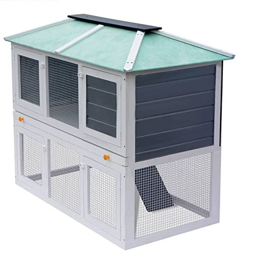ShGaxin Kleintier-/Kaninchenstall 2 Etagen, Hasenstall, Kleintierkäfig, Hasenkäfig, Kanninchenhäuser, Kleintierstall, Kleintierhöhle Für Chinchilla, Meerschweinchen Käfig, Holz
