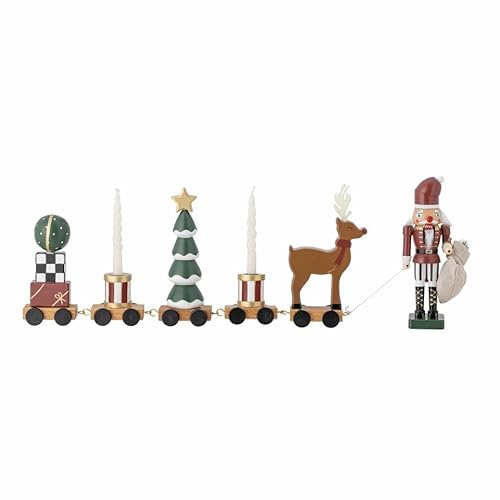 Bloomingville Vadim Tischdekoration zu Weihnachten als Zug mit Weihnachtsfiguren als dekorativer Kerzenhalter für eine gemütliche Atmosphäre, Grün (Weihnachtsmann)