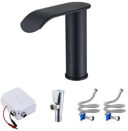 Grifo Sin Contacto For Baño En Cascada, Grifo De Agua Con Sensor De Movimiento Automático, Grifo For Lavabo De Baño Sin Contacto Negro, Grifo De Agua For Baño Con Cascada Manos Libres(Cold water)