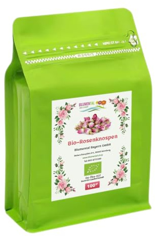 Blumental Bio-Rosenknospen Premium – Handgepflückt & Natürlich – Rosa Damascena – Perfekt für Tee, Getränke, Kosmetik & Kulinarische Rezepte (100 gr)