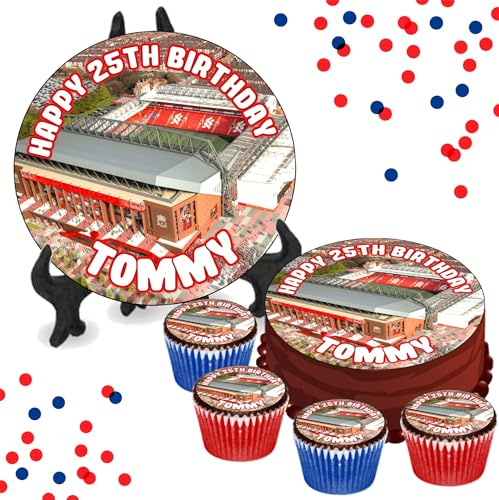Anfield Liverpool Stadium PERSONALISED Edible Cupcake Toppers / 8 Inch Cake Wafer or Icing - Sports Football Fan Birthday Party Cake Decorations - Perfect for Brownies, Cookies, Muffins & More!