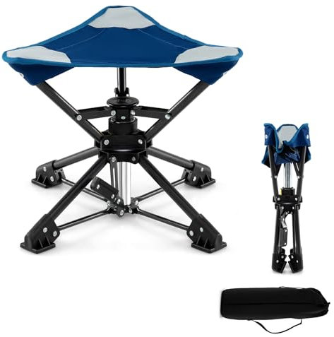 KOMFOTTEU Taburete Plegable de Camping, Silla Portátil de Caza con Bolsa de Transporte, Asiento de Pesca Trípode con Base Antideslizante y Carga 150 kg, para Picnic, 43 x 39 x 37 cm (Azul)