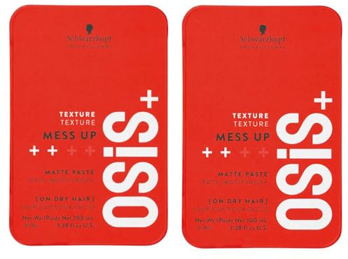 Schwarzkopf Professional OSiS Mess Up Paste matt, reformbar, für kurze, lockere Frisuren, trockene Textur, verteilte Bewegung, faltbar, einfach aufzutragen, normaler Halt, 100 ml, 2 Stück