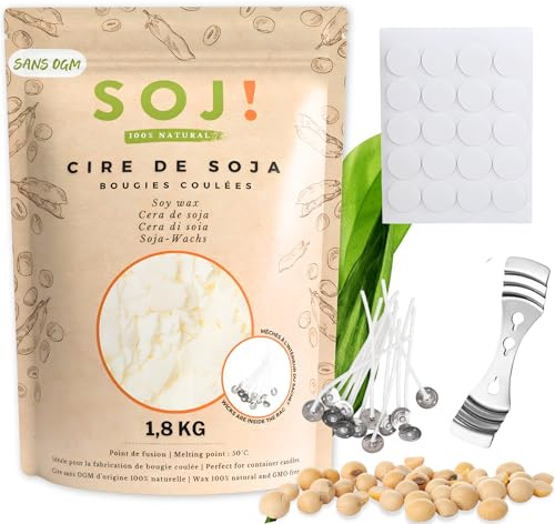 Soj! - Ljusvax - vegetabiliskt sojavax för ljusskapande/DIY ljusfyllning - för gjutet ljus - flingat -1,8 kg + 20 vekar
